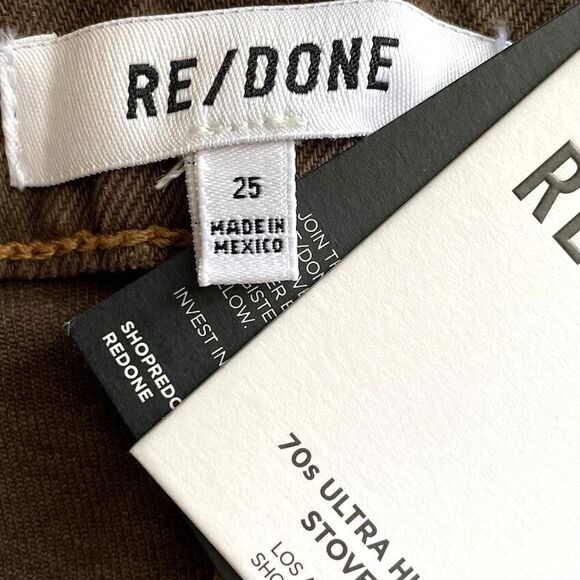 RE/DONE 70s Ultra High Rise Stove Pipe Jeans Womens Size 25 Brown Straight Leg - Picture 8 of 16